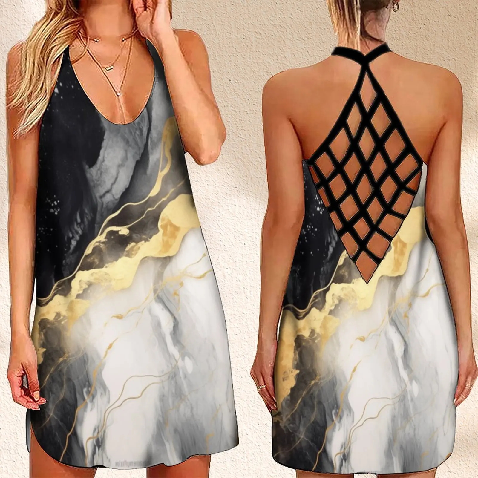 Summer Women's Criss Cross Backless Sleeveless Dress SexyWomen's Summer Dress Marblr GradientPrint Prom Dress
Summer Women's Criss Cross Backless Sleeveless Dress SexyWomen's Summer Dress Marblr GradientPrint Prom Dress
