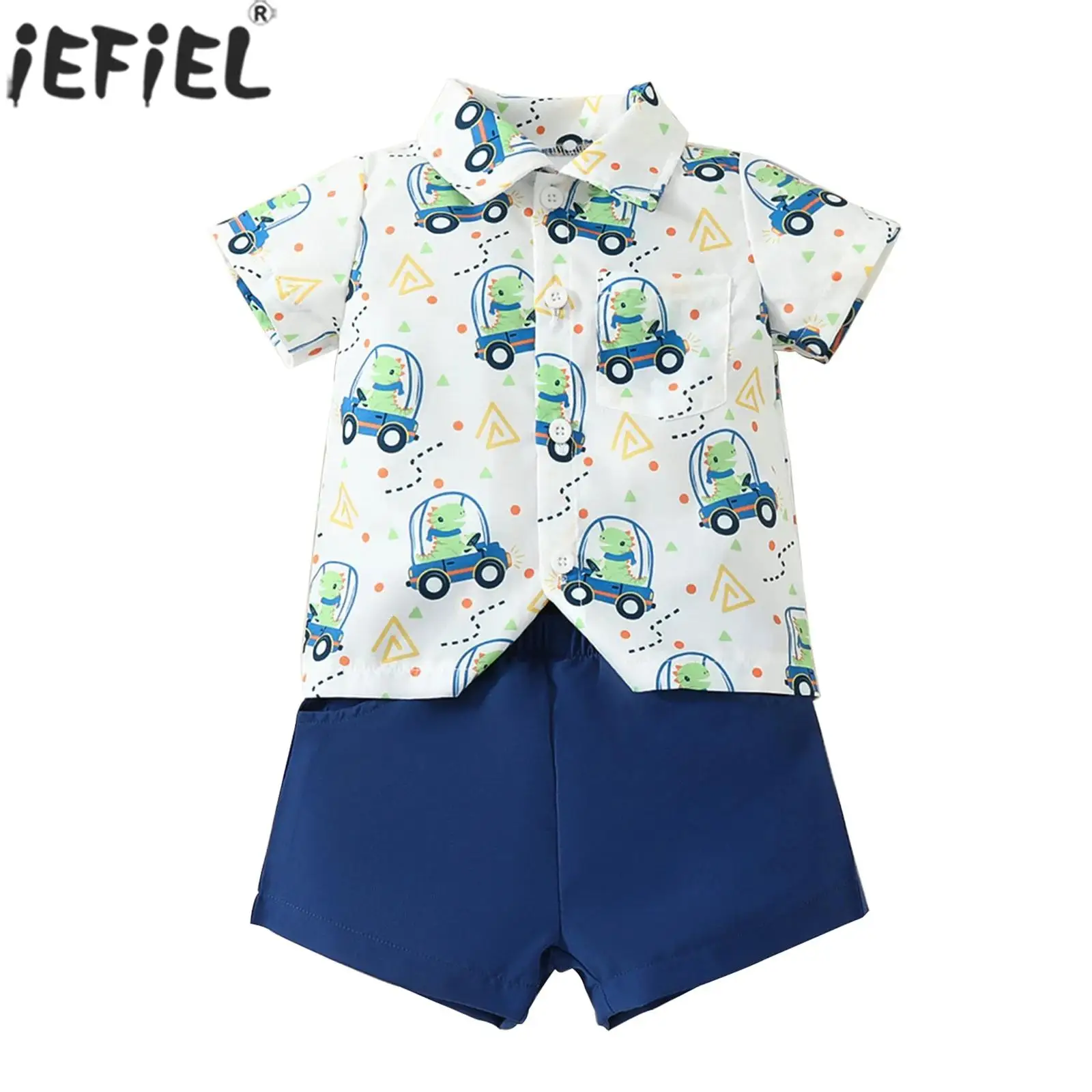 

Летняя Повседневная дизайнерская рубашка с отложным воротником и шортами для маленьких мальчиков, женская пляжная одежда для отпуска, школьная повседневная одежда