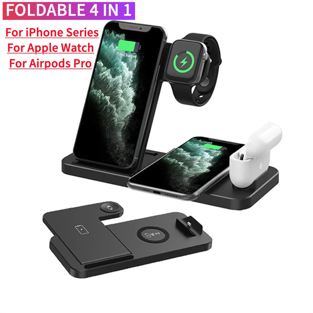 

Wireless Chargers Holder Stand 4 IN 1 Fast Charging Dock For iPhone 15 14 13 12 11 Pro Max For Apple Watch 8 7 6 Airpods Pro 3 2