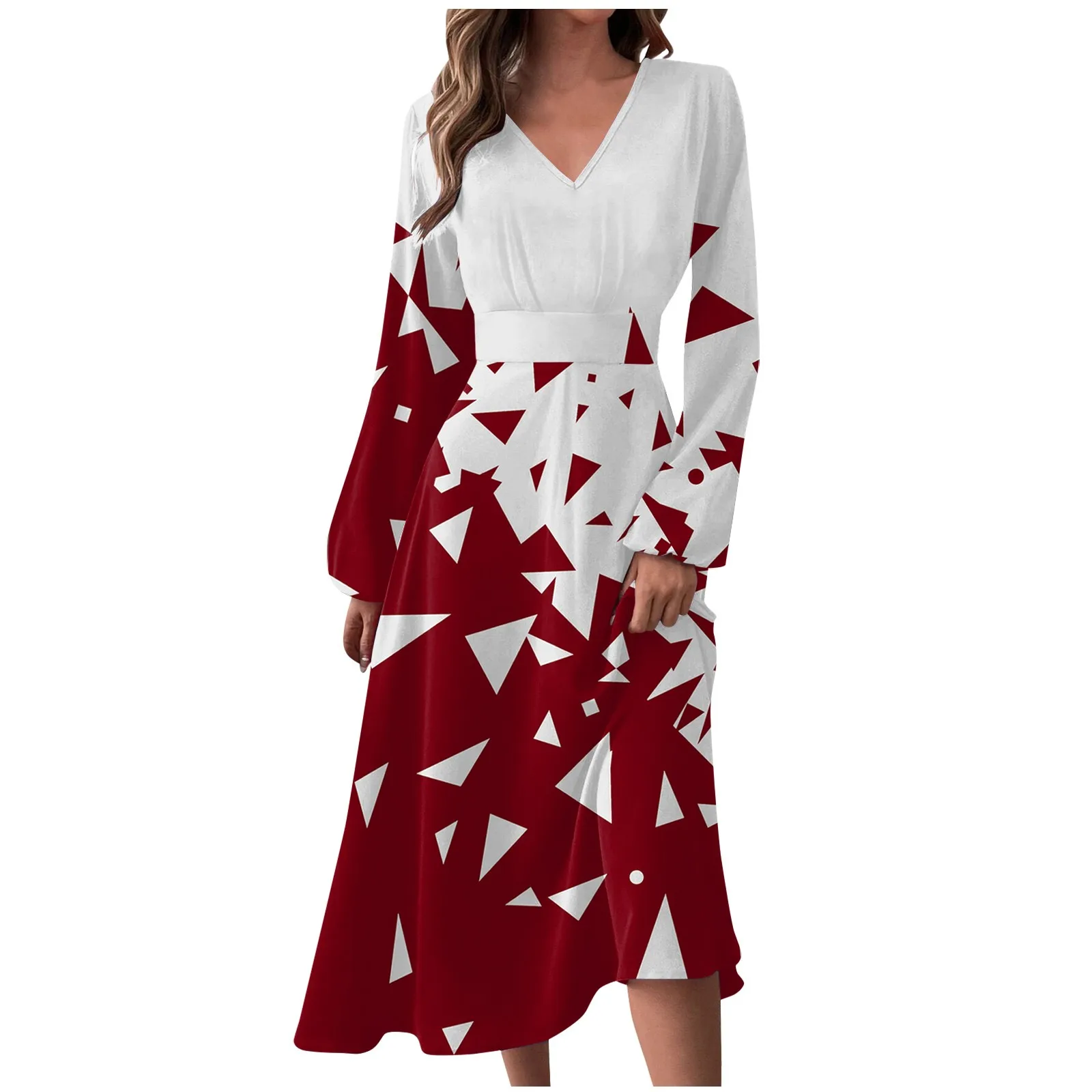 Women New Dress Casual V Neck Waist Woman Dress Fashion Ladies Geometry Print Long Sleeve Dresses Vestidos Para Mujer
Women New Dress Casual V Neck Waist Woman Dress Fashion Ladies Geometry Print Long Sleeve Dresses Vestidos Para Mujer