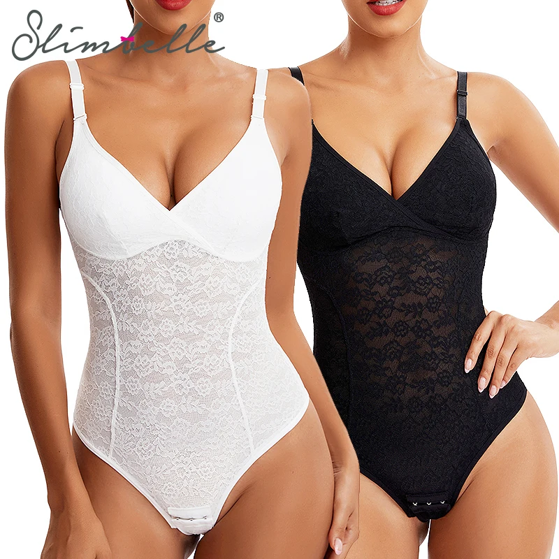 

Women's Lace Bodysuits Tummy Control Shapewear Thong Built-in Bra Corset Tops Slimming Body Shaper Camisole Butt Lifter Jumpsuit