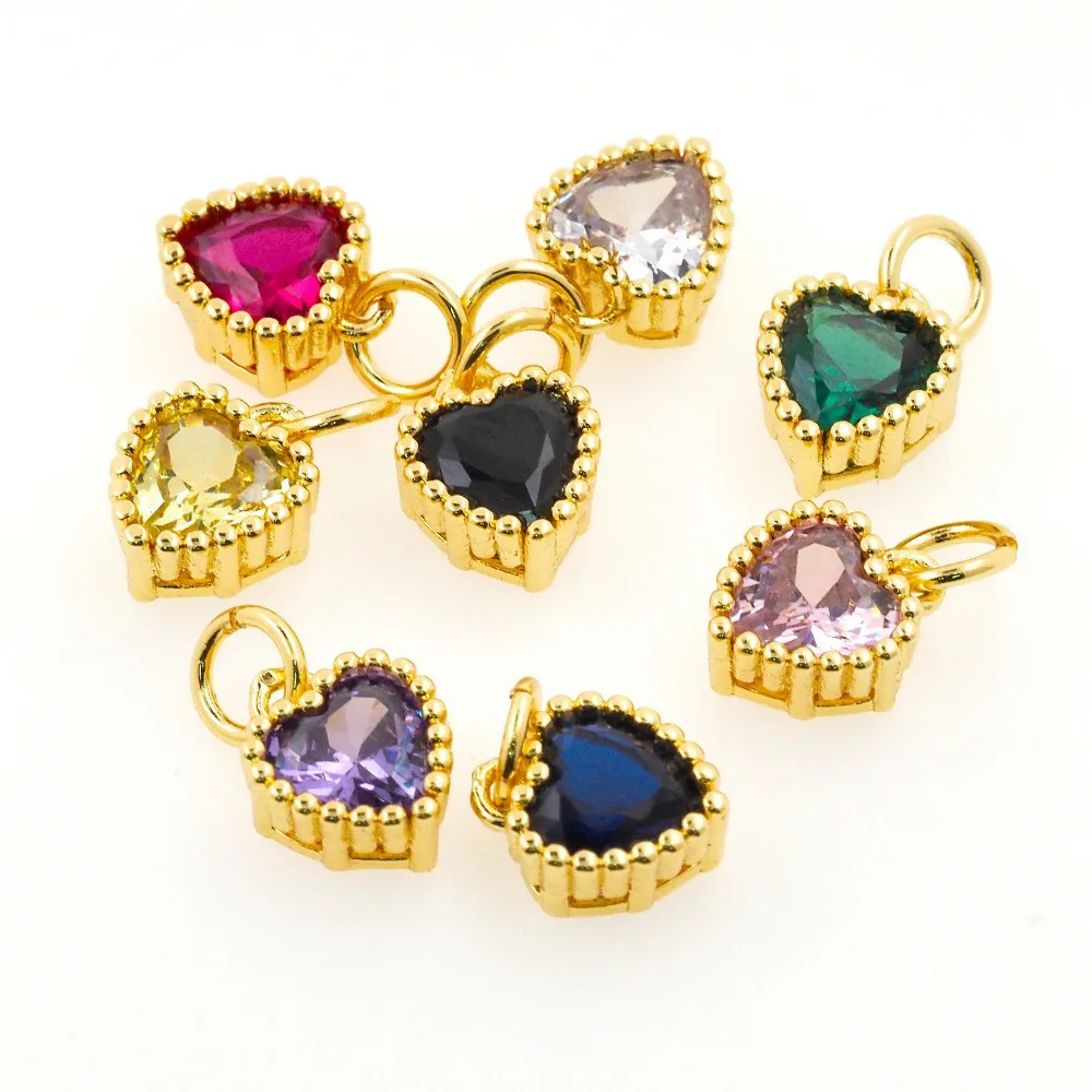 Fashion CZ Colorful Cute Love Heart Pendant Cubic Zircon Gold Plated Women Necklace Bracelet Accessories For DIY Jewelry Making 
Fashion CZ Colorful Cute Love Heart Pendant Cubic Zircon Gold Plated Women Necklace Bracelet Accessories For DIY Jewelry Making