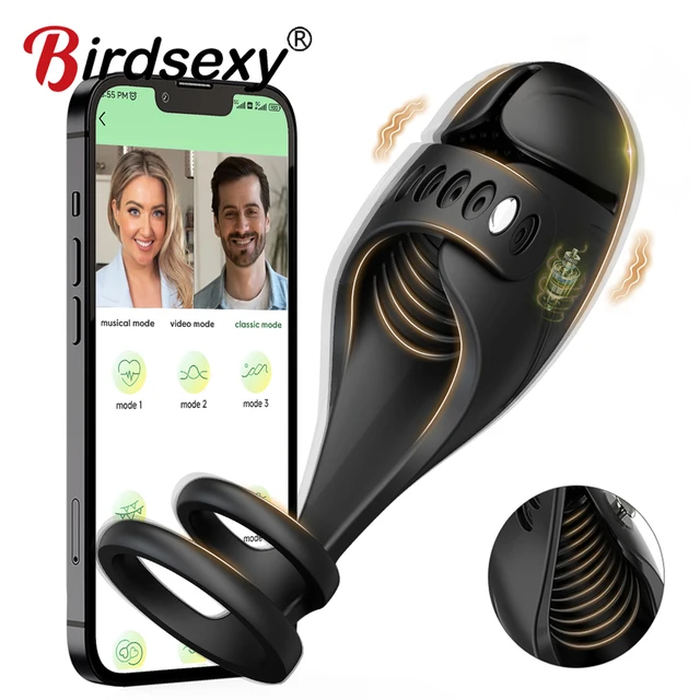 Vibromasseur Bluetooth pour hommes, vibromasseur, entraîneur de retard, pénis, anneau pénien, stimulateur d'anneaux, mastjaune, fournitures pour adultes 1