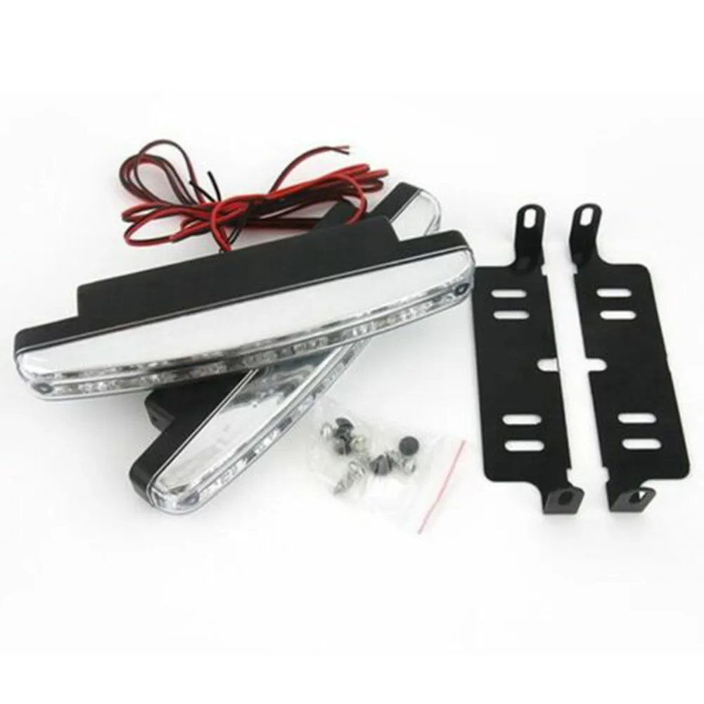 

White Daytime Running Light 2 Pcs Tool Useful 6000K 8 LED Bright Driving DRL Lamp Fog Lamp For Trucks SUVs Trailers RVs