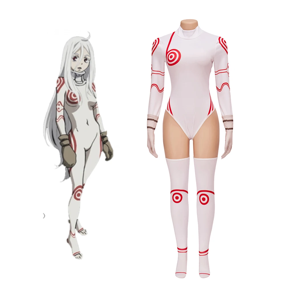 

Anime Deadman Wonderland Shiro Cosplay Costume White Print Jumpsuit Women Zentai Suit Catsuit Bodysuit Halloween Outfit