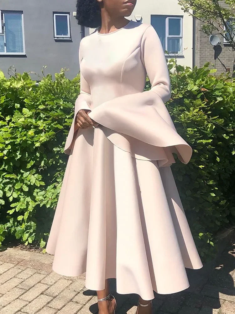 

Elegant Celebrity Runway Birthday Dress for Women Flare Sleeve Ruffles A-line Formal Club Party Long Dresses Vestido Feminino