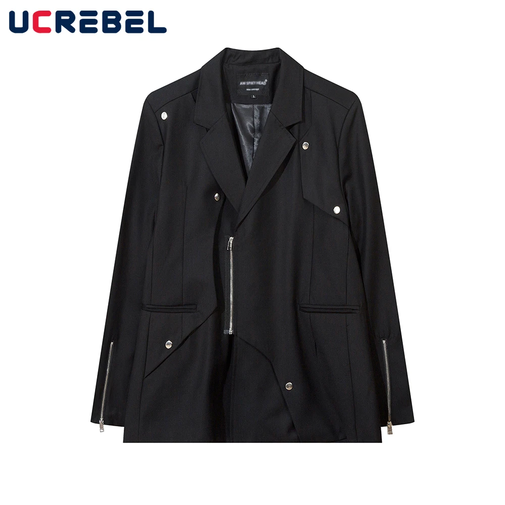 Streetwear Spliced Casual Blazer Mens Autumn Loose Solid Color Long Sleeve Suit Jacket Men Outerwear 
Streetwear Spliced Casual Blazer Mens Autumn Loose Solid Color Long Sleeve Suit Jacket Men Outerwear