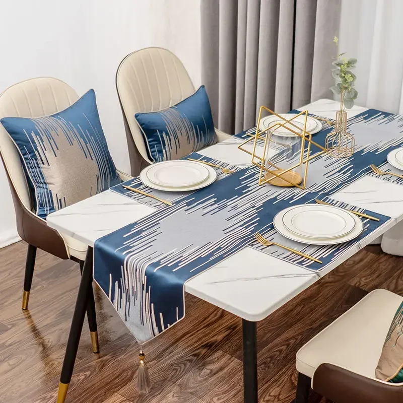 

Nordic Stripe Beaded Tassels Table Runner Wave Patterned Dining Table Long Towel Coffee Table Shoe Cabinet Printed Tablecloth