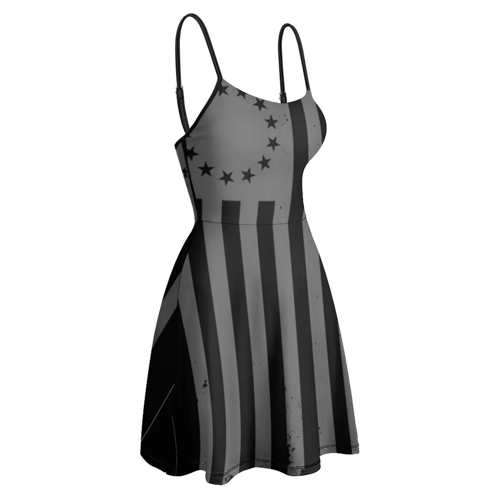 

Sexy Gray Vertical Betsy Ross Flag Women's Sling Dress Novelty Vacations Woman's Gown Strappy Dress Novelty