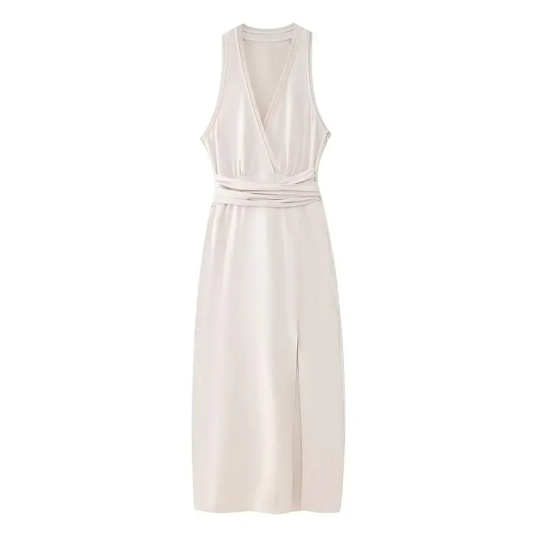 Women's new fashion With belt semi transparent patchwork slim fit split midi dress retro sleeveless backless women's dress Mujer
Women's new fashion With belt semi transparent patchwork slim fit split midi dress retro sleeveless backless women's dress Mujer
