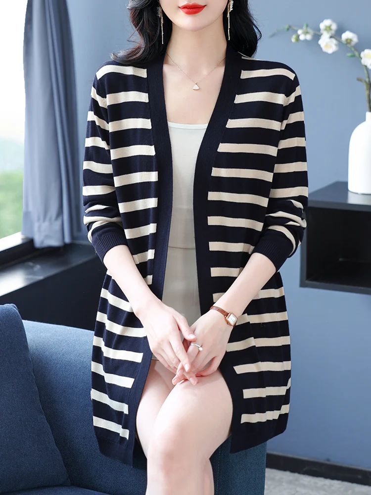 

Stripe Cardigan Sweater Women New Spring Women Clothing Long Sleeve Sweater Knitwear Cardigans