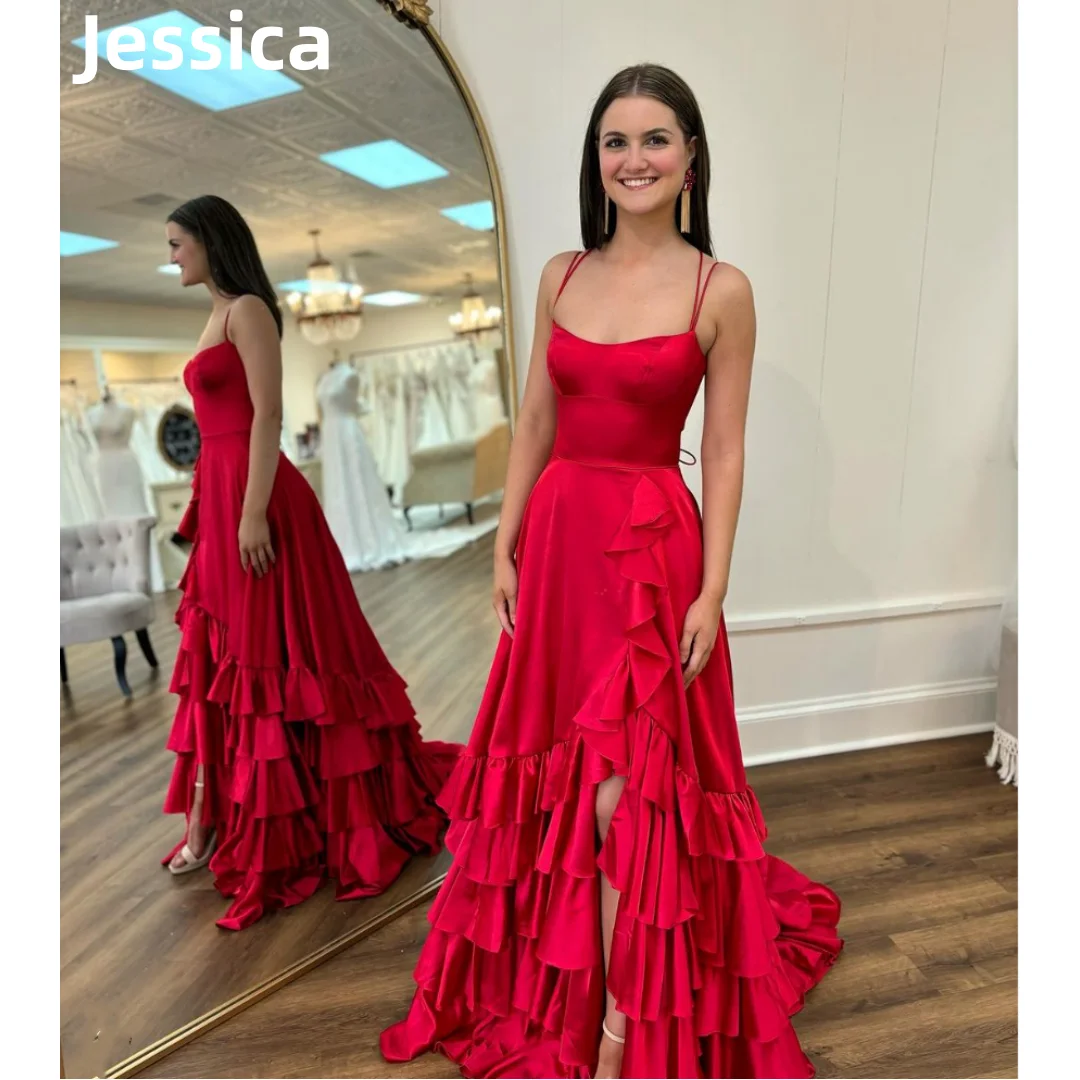 

Jessica Sweet Red Graduate Prom Dresses Ruffled Multi-layered Evening Dresses Formal Occasions Party Dresses 2024Wedding Dress
