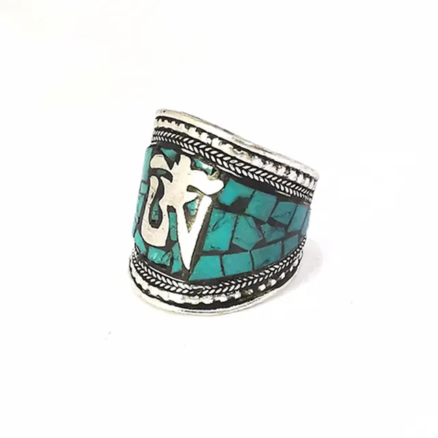 Bague amulette tibétaine OM Mantras pour homme, anneau ouvert en pierre incrustée de cuivre, R018 1