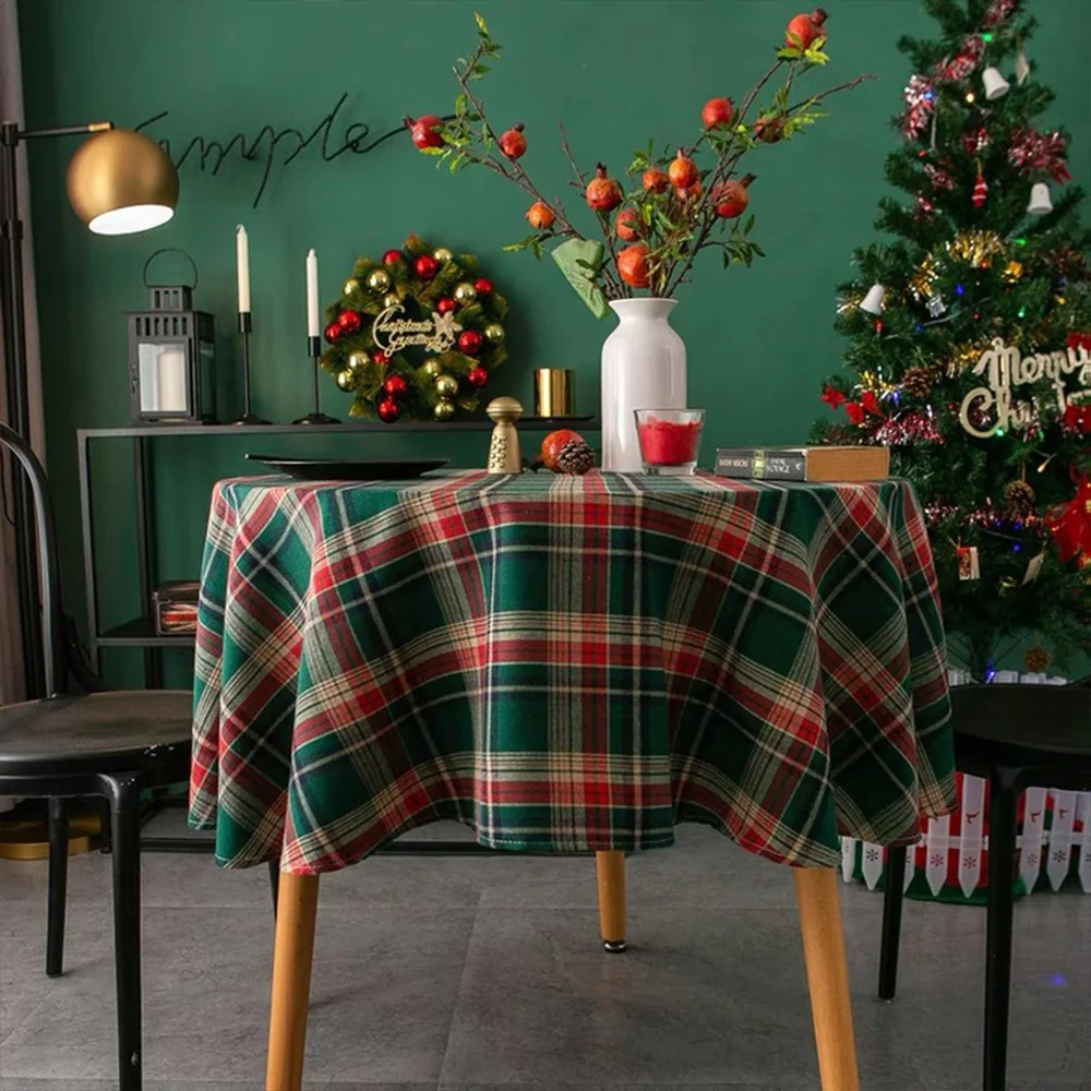 

British Style Tablecloth Green Plaid Dining-table Cover Fabric and Lace Table Cloth Home Decoration Picnic Cloth Christmas Decor