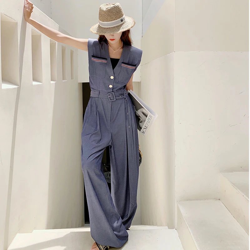 Sleeveless V-neck Belted Jumpsuit for Women Summer Fashion Elegeant Loose Wide Leg One Piece Pants Sets Overalls Rompers 6936
Sleeveless V-neck Belted Jumpsuit for Women Summer Fashion Elegeant Loose Wide Leg One Piece Pants Sets Overalls Rompers 6936