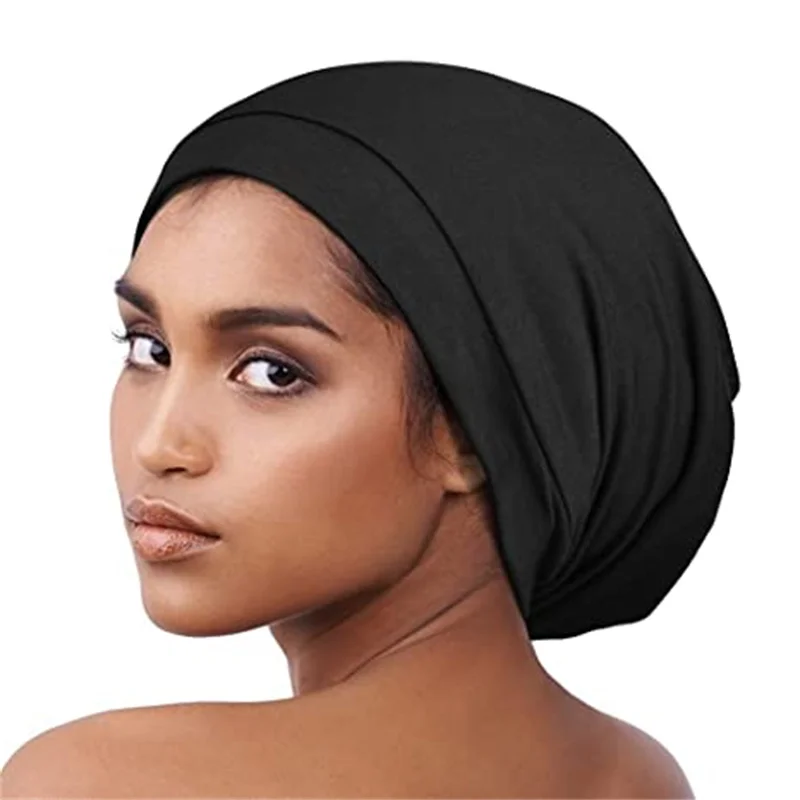 

2023 Trendy Women Stretchy Beanie Hat Satin Lining Chemo Cap Muslim Headwear Cotton Turbante Bonnet Ladies Hair Accessories