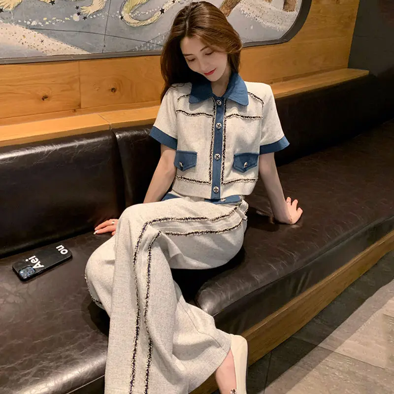 Summer Short Sleeve Shirt Sets Of Female Small Fragrance Two Piece Set Women 2023 Top High Waist Pants Blouse Female Sets Tops
Summer Short Sleeve Shirt Sets Of Female Small Fragrance Two Piece Set Women 2023 Top High Waist Pants Blouse Female Sets Tops