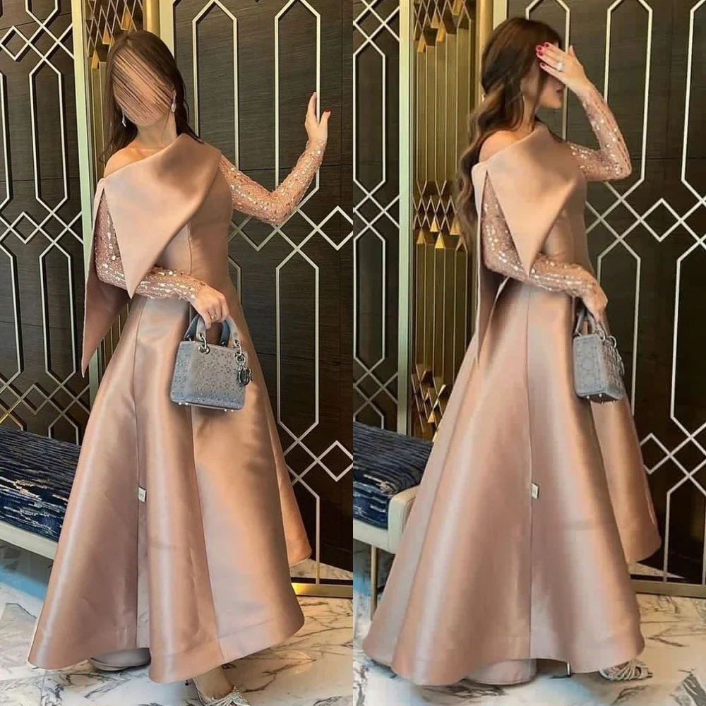 

Charming Scoop Neck Long Sleeves Prom Dresses Women's Arabic Formal Evening Party Gowns Ankel Length فساتين مناسبة رسمية 2024