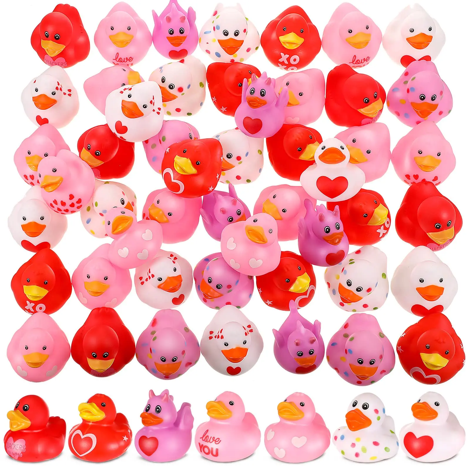 

12 /24/36 Pcs Valentine Rubber Ducks in Bulk Valentine's Day Pink Red White Purple Small Heart Rubber Ducks for Pool Bathtub