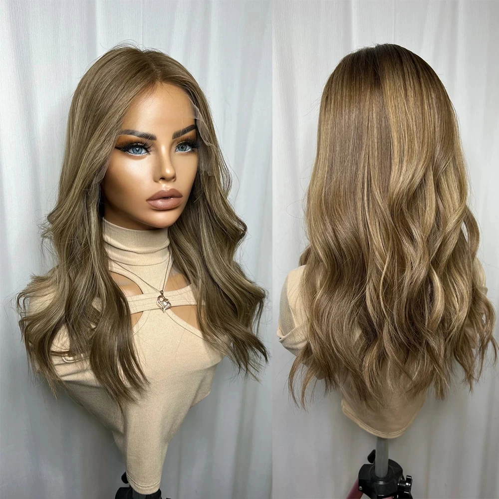 

Blonde Balayage Highlights Wig Dark Brown Root Ombre Human Hair Wigs HD Invisible Full Lace Wig Glueless 13x6 Lace Front Wig 180