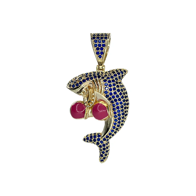 

2024-New Most Popular Boxing Sport Gold Plated Brass Copper Men Zirconia Jewellery Animal Shark Hip Hop Pendant