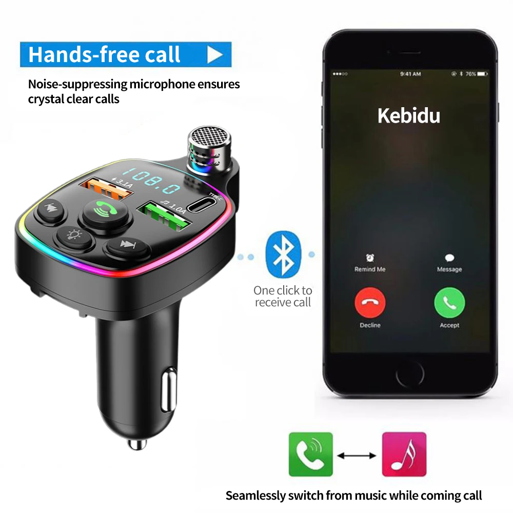 Автомобильный FM-передатчик Bluetooth 5,0 с двумя USB-портами А + Type-C, автомобильное зарядное устройство, автомобильный адаптер BT, mp3-плеер, аудиоприемник, поддержка TF-карты
Автомобильный FM-передатчик Bluetooth 5,0 с двумя USB-портами А + Type-C, автомобильное зарядное устройство, автомобильный адаптер BT, mp3-плеер, аудиоприемник, поддержка TF-карты