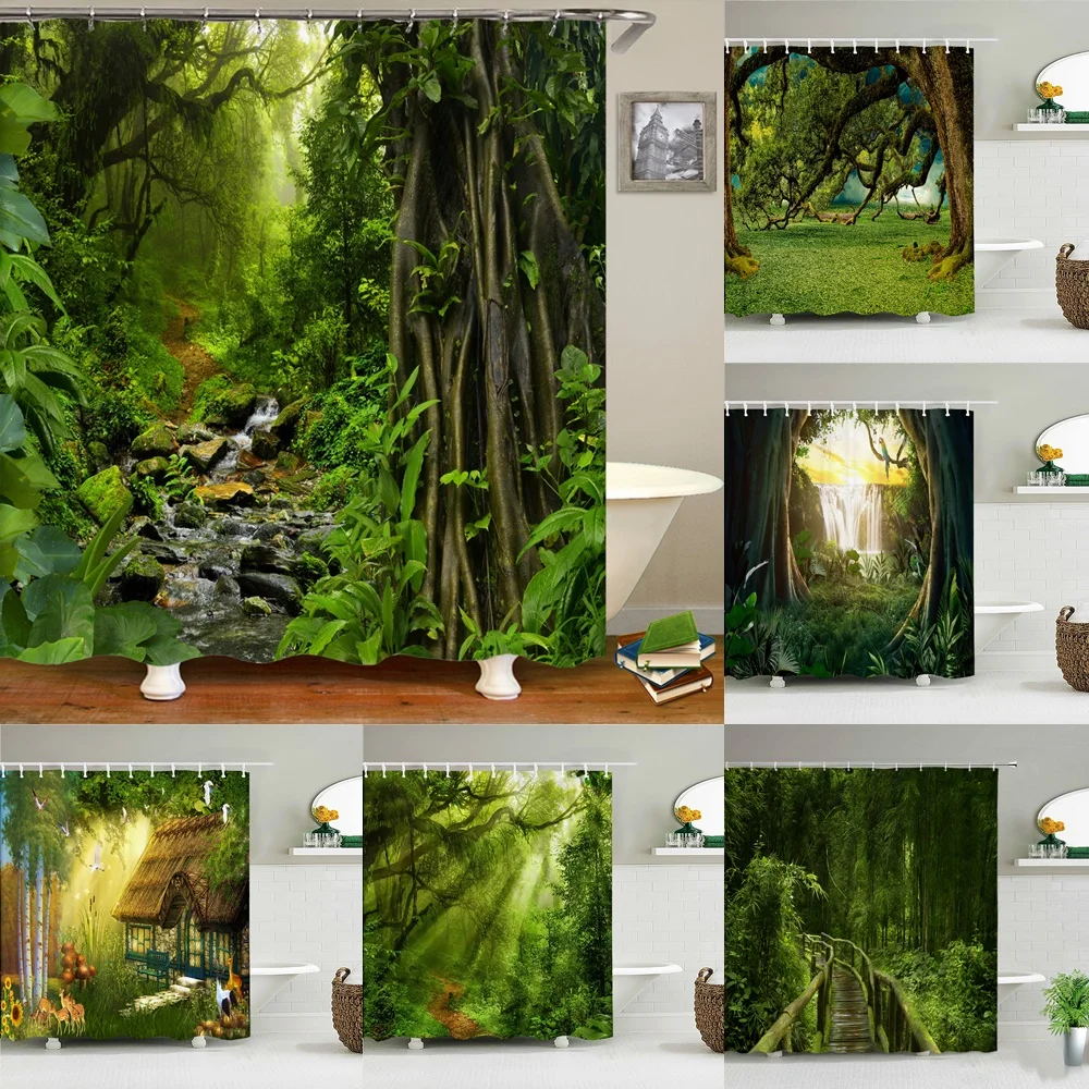 Green Primeval Forest Jungle Shower Curtains Bathroom Curtain Waterproof Fabric Trees Plant Cloth Bathtub Screen Set With Hooks
Green Primeval Forest Jungle Shower Curtains Bathroom Curtain Waterproof Fabric Trees Plant Cloth Bathtub Screen Set With Hooks