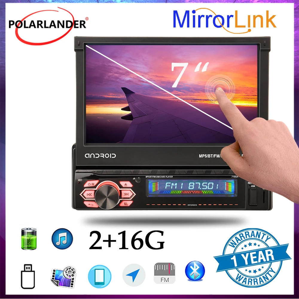 Car Multimedia Player Universal 1 DIN 7" GPS Bluetooth MirrorLink Automatic Retractable Screen 2+16G WIFI Carplay Android Auto
Car Multimedia Player Universal 1 DIN 7" GPS Bluetooth MirrorLink Automatic Retractable Screen 2+16G WIFI Carplay Android Auto