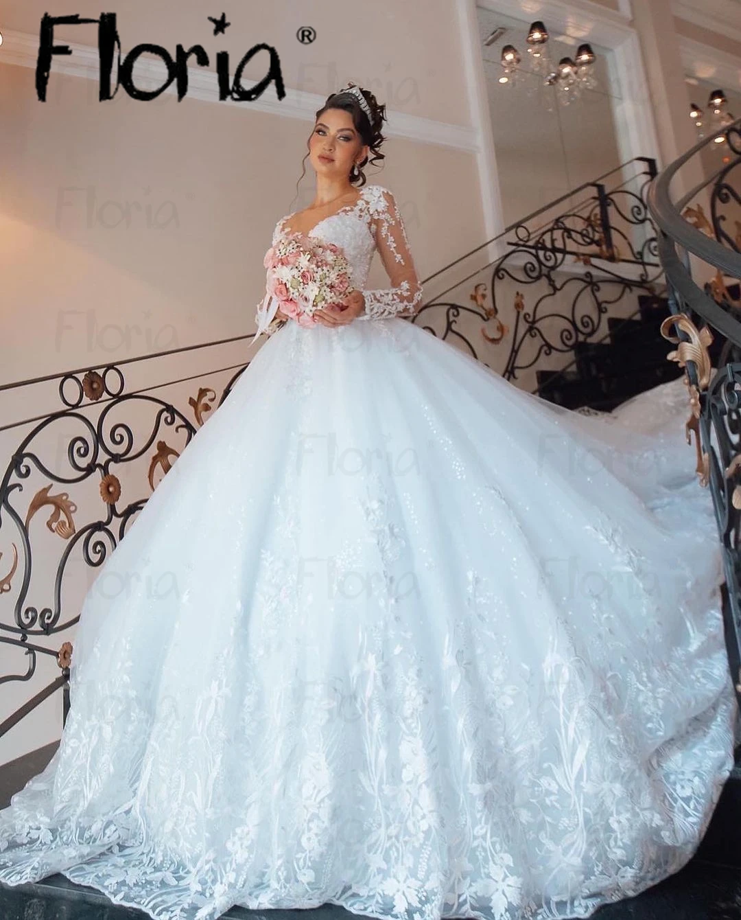 

Muslim Gorgeous Appliques Chapel Train Ball Gown Wedding Dress 2024 Elegant Princess Bridal Gown Scoop Neck Vestido De Noiva