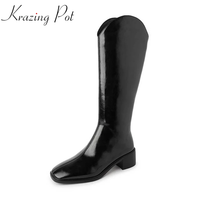 Krazing Pot Full Grain Leather Concise Style Square Toe Winter Warm Riding Boots Med Heels Gladiator Elegant Thigh High Boots
Krazing Pot Full Grain Leather Concise Style Square Toe Winter Warm Riding Boots Med Heels Gladiator Elegant Thigh High Boots