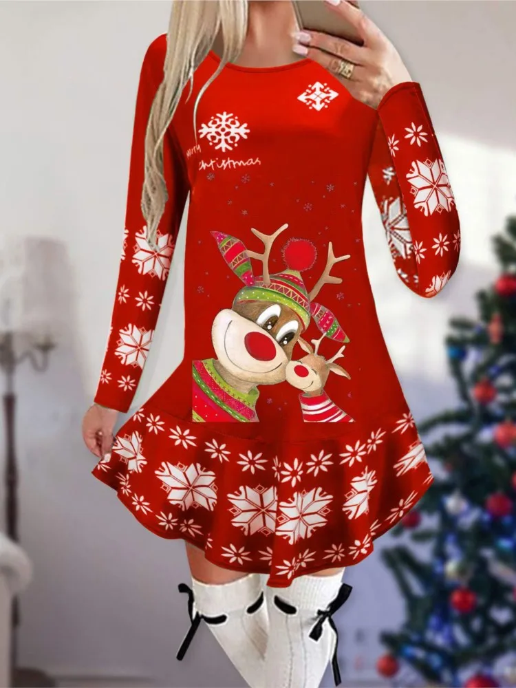 Christmas Dresses For Women Sweater Print Snowflake Elk Vintage Party Dress Ruffles Elegant Long Sleeve Casual Winter Vestidos
Christmas Dresses For Women Sweater Print Snowflake Elk Vintage Party Dress Ruffles Elegant Long Sleeve Casual Winter Vestidos