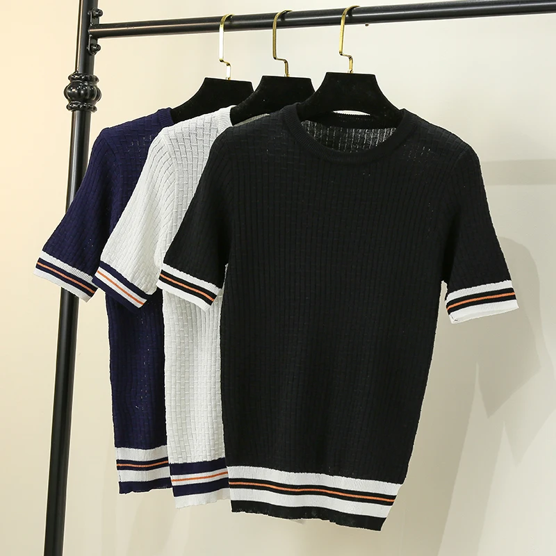 Basic Casual Tank Underwear Thin Knitted Women Clothes 2024 Summer Woman Short Sleeve Tees Tops Striped Casual Female Jumpers
Basic Casual Tank Underwear Thin Knitted Women Clothes 2024 Summer Woman Short Sleeve Tees Tops Striped Casual Female Jumpers