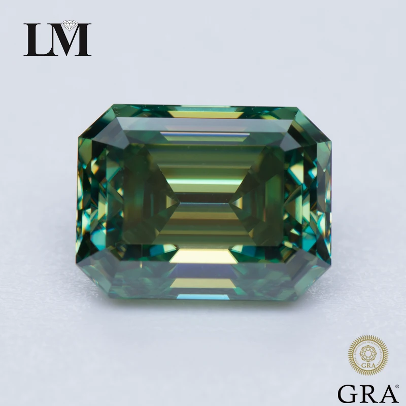 

Moissanite Gemstone Primary Color Yellow Green Emerald Cut Lab Grown Diamond Charms Woman Jewelry Making with GRA Certificate