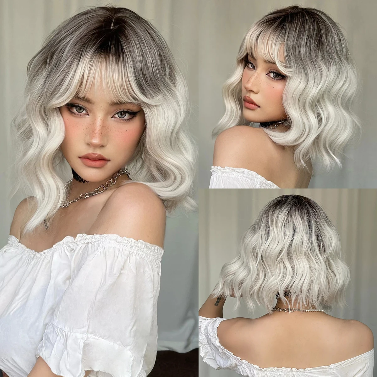 

SNQP Short Curly Wig with Bangs New Stylish Hair Wig for Women Daily Cosplay Party Heat Resistant Natural Looking Purple Wig