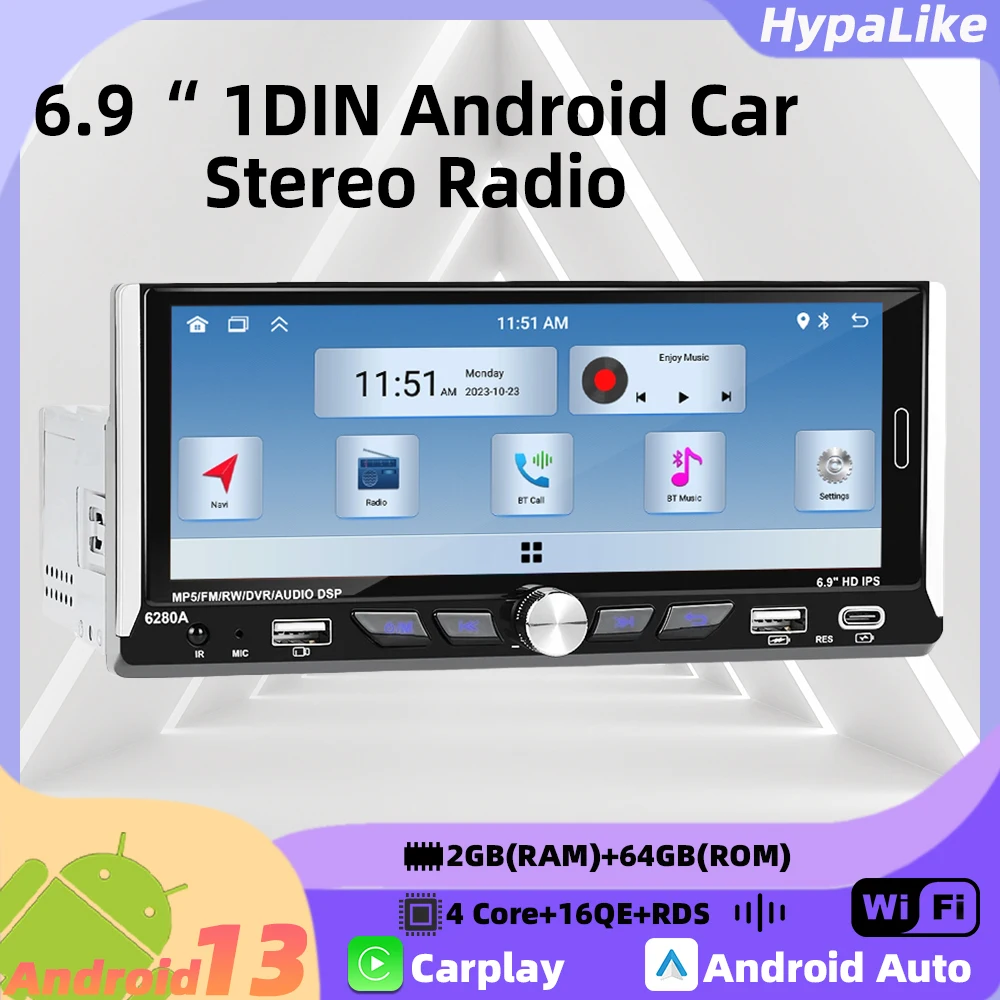 

6.9" Android Car Multimedia Player 1Din Radio Car Stereo Head Unit Wireless Carplay Autoradio GPS Navigation WIFI Android Auto