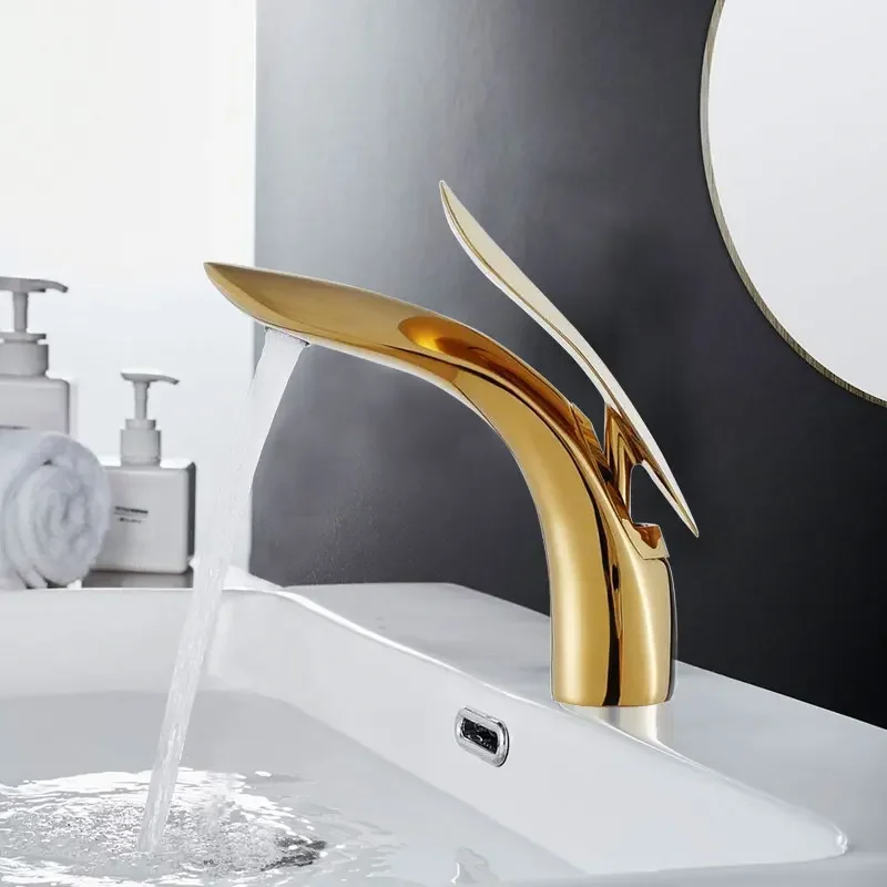 

Creativity 4 Colors Basin Faucets Rose Gold Bathroom Faucet Waterfall Single Hole Cold and Hot Water Tap Basin Faucet Mixer Taps