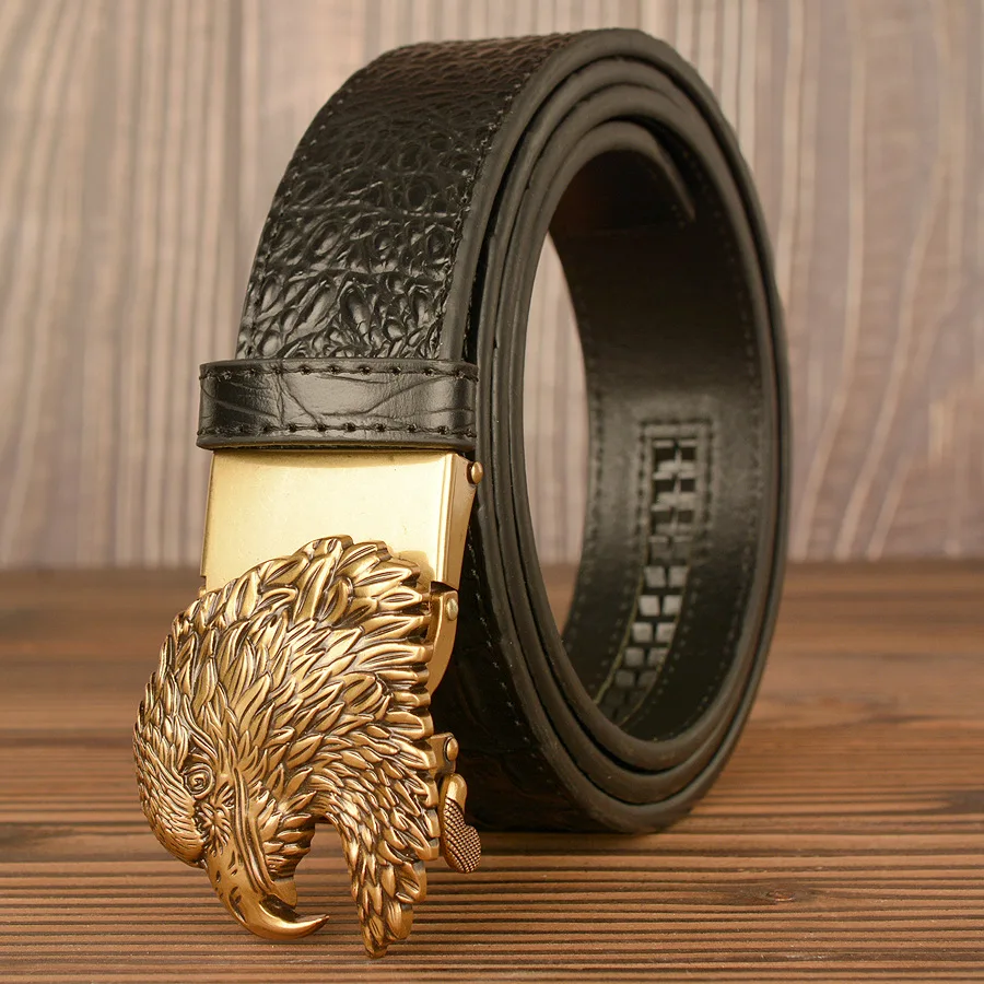 

Crocodile pattern men's cowhide belt, retro eagle head automatic buckle pants belt, middle-aged and young people's belt