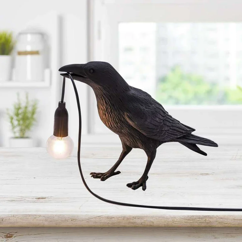 

Nordic Creative Auspicious Bird Resin Table Lamp Bedside Night Light Bedroom Study Animal Desk Lamp Store Decoration Table Light