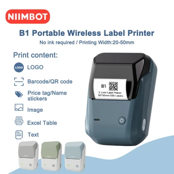 NIIMBOT 라벨 메이커 휴대용 휴대용 열전사 프린터, 미니 바코드 QR 코드 스티커, 20-50mm 종이 롤 메이커, 케이블 태그, B1