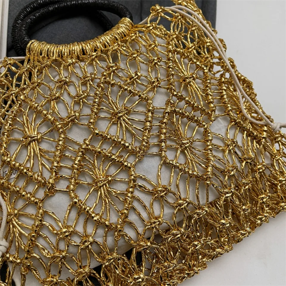 Luxury Woven Round Handle Bag - Designer Eco-Friendly Hollow-Out Handbag 22 Sb88e2256a6874054a4e9fb3c0a320b85M