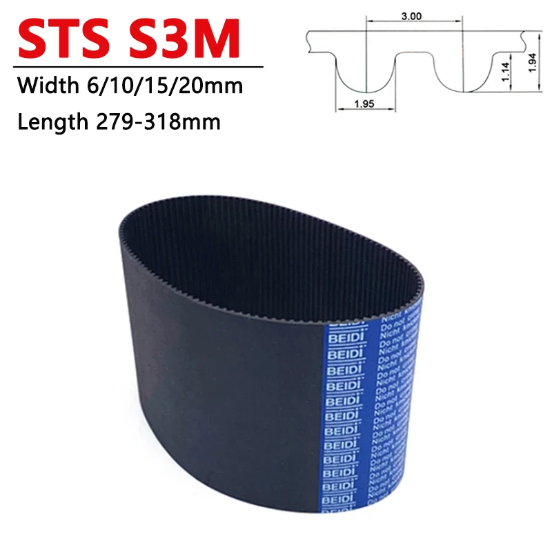 1pcs STS S3M Timing Belt 279/282/288/291/294/297/300/303/309/312/318mm Width 6 10 15 20mm Rubber Closed Loop Synchronous Belt
1pcs STS S3M Timing Belt 279/282/288/291/294/297/300/303/309/312/318mm Width 6 10 15 20mm Rubber Closed Loop Synchronous Belt