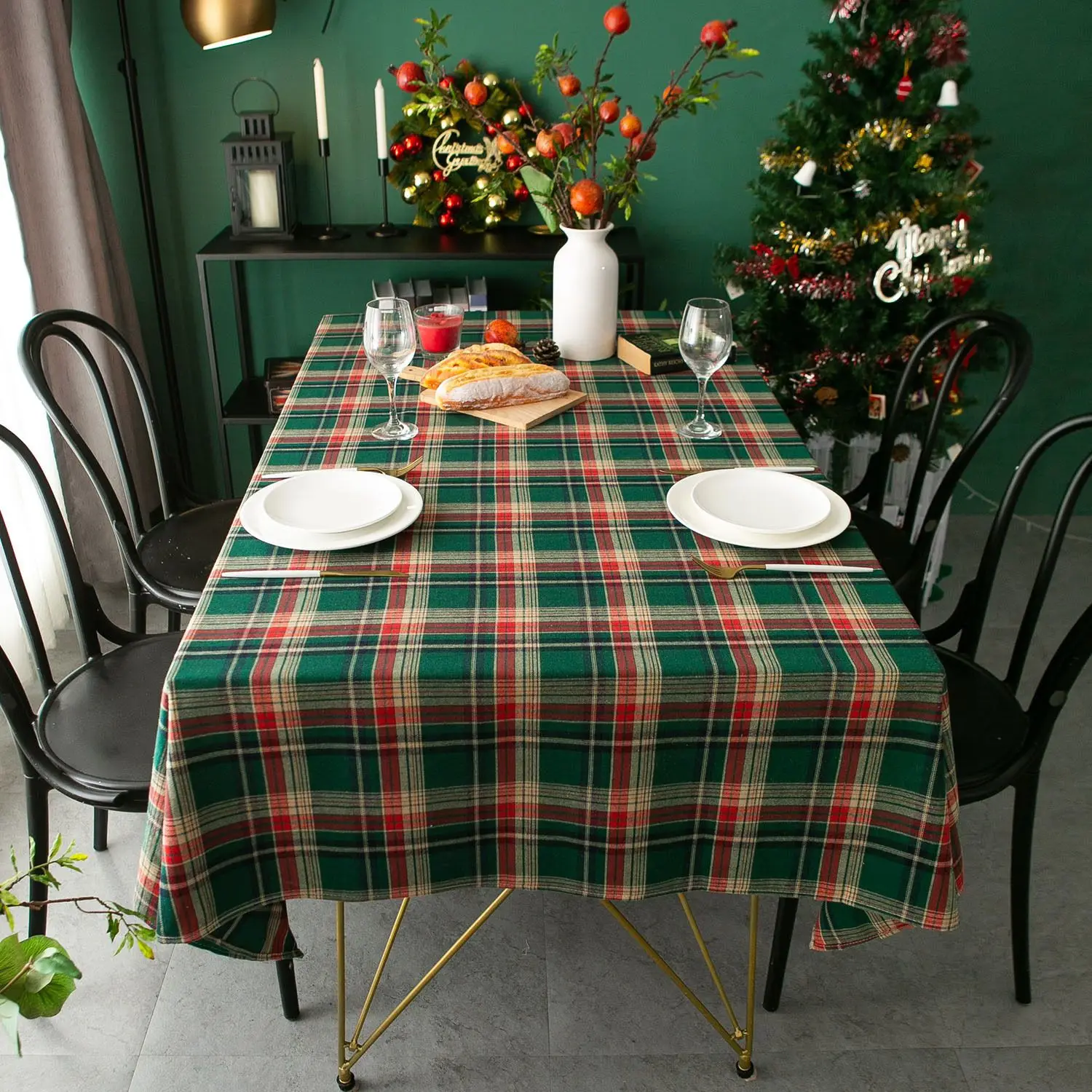 

Рождественские скатерти-Ретро клетчатая хлопковая льняная ткань-круглая искусственная нордическая Бытовая накидка на полотенца для праздников на лучший год