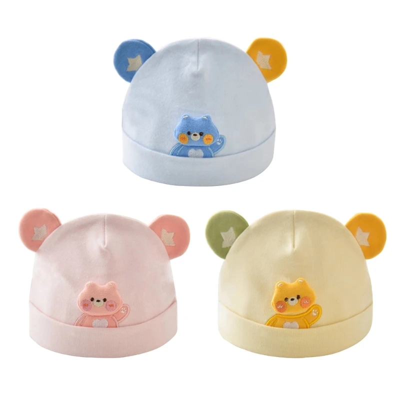

Детская теплая шапка для новорожденных от 0 до 3 месяцев, шапочки с мультяшным медведем, мягкие и дышащие шапки