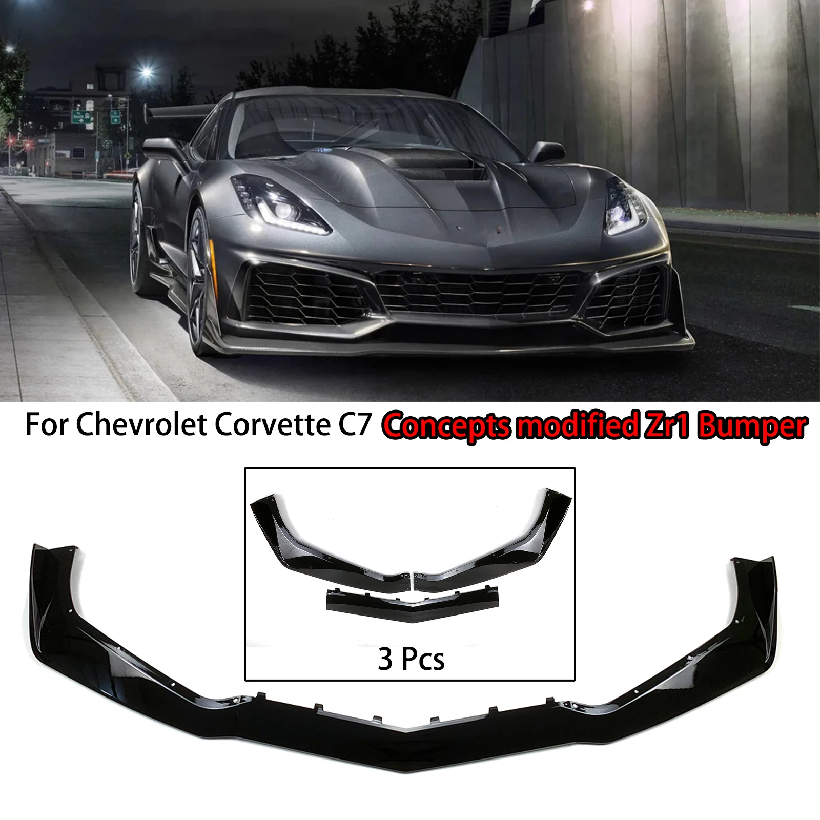 

Front Bumper Lip For Chevrolet Corvette C7 2014-2019 Concepts Modified Zr1 Bumper Splitter Diffuser Spoiler Carbon Fiber Look