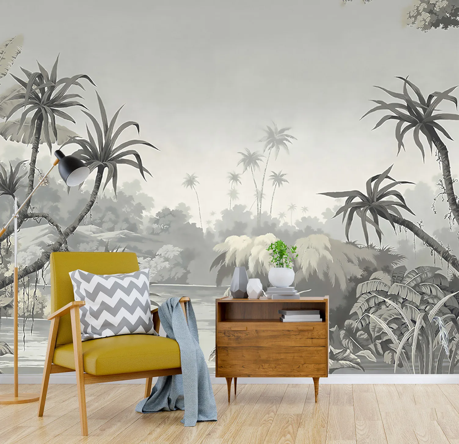 

Custom 3d wallpaper mural medieval hand painted tropical banana palm rainforest pastoral background wall papel de parede