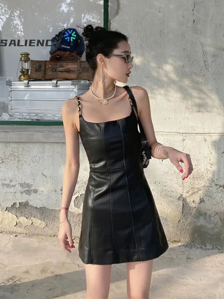 Black Pu Leather Straps Mini Dress Sexy Chain Sling Dress Female Night Club Party Summer 2023 Bodycon Dresses
Black Pu Leather Straps Mini Dress Sexy Chain Sling Dress Female Night Club Party Summer 2023 Bodycon Dresses