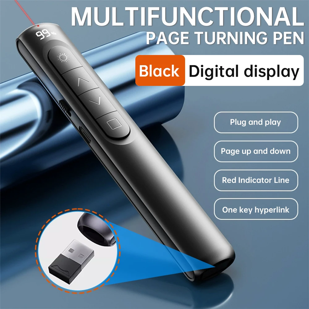 

Wireless Digital Presenter PPT Page Turner Rechargeable USB Laser Pointer Remote Control Presenter Pen For Speech Teaching