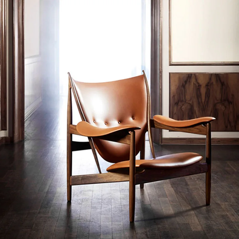 

Роскошное дизайнерское кожаное кресло в итальянском стиле, скандинавский Одноместный Диван из массива дерева, стул для балкона, гостиной, диван-стул для отдыха