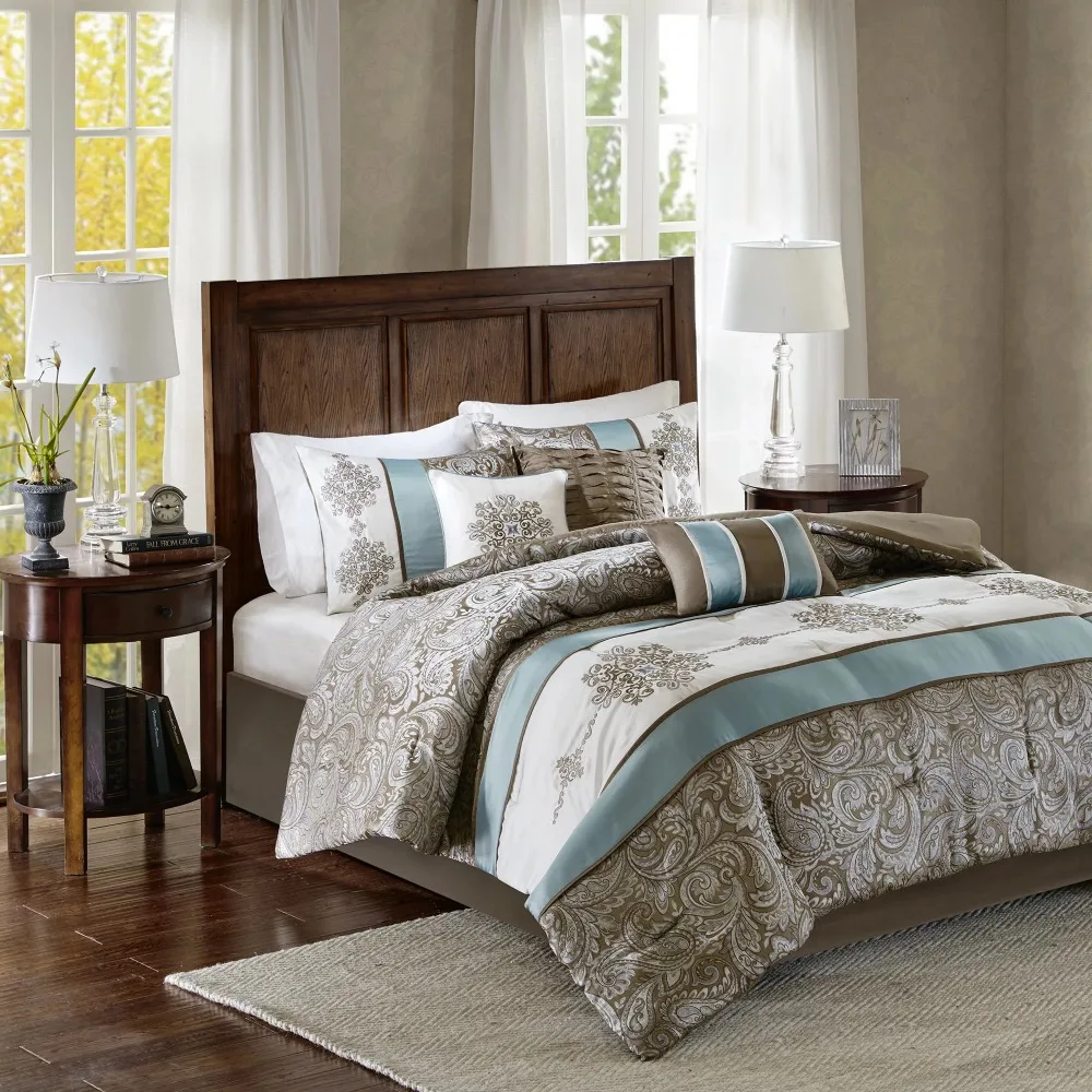 Caroline Jacquard 7 Piece Comforter Set Blue Queen bedding set bed sheet set Home Textile
Caroline Jacquard 7 Piece Comforter Set Blue Queen bedding set bed sheet set Home Textile