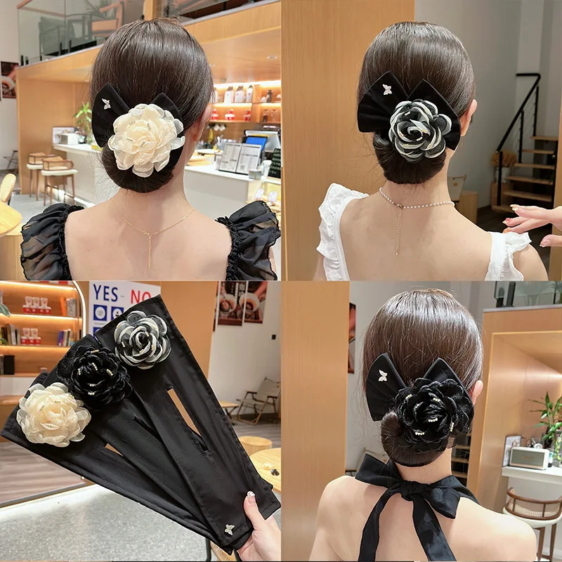 

Fashion Vintage Women Lazy Y2K Magic Flower Bow Clip Bun Curler Braider Hairstyle Twist Maker Tool Dount Twist Hair Accessories